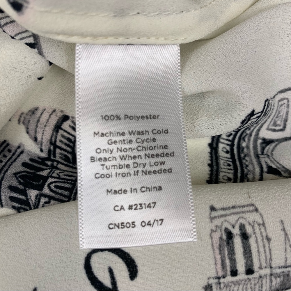 Talbot's Paris Print Tie Front Blouse Ivory Black Sketch Print Size XS P - Picture 6 of 12